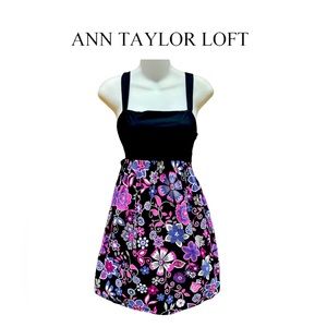 Ann Taylor Loft Petite Black Floral Dress Size 6P